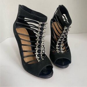 L.A.M.B. Black Stiletto Heels Open Toe Strappy Sandals Ankle Booties Size‎ 8.5